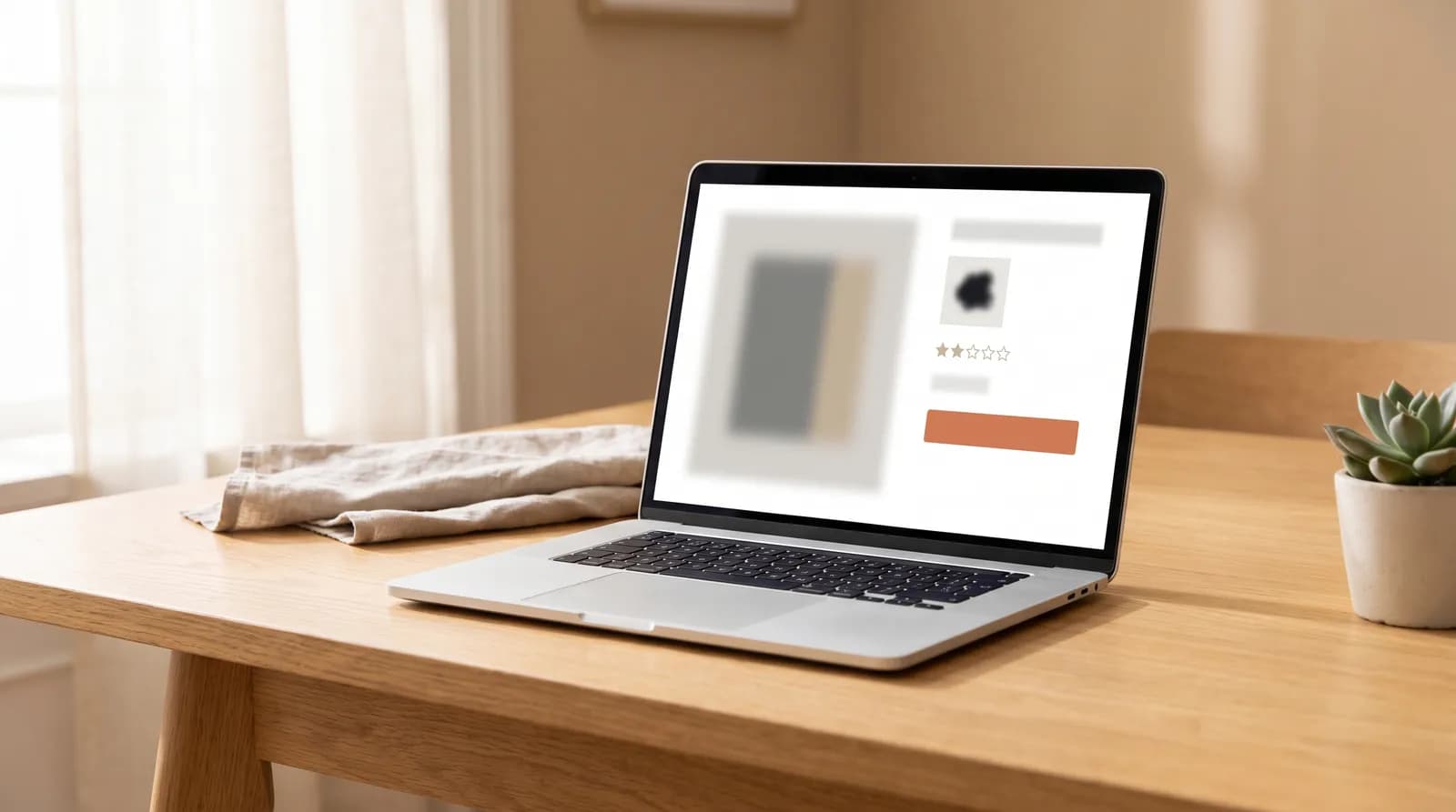 Ecommerce product page on a laptop showing price, availability and reviews used in structured data